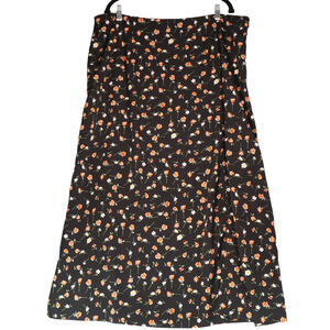 Shein Midi Skirt Womens 4X Black Floral Faux Wrap Offset Front Slit Artsy Boho